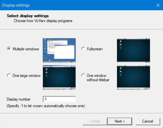 Display setting VcXsrv