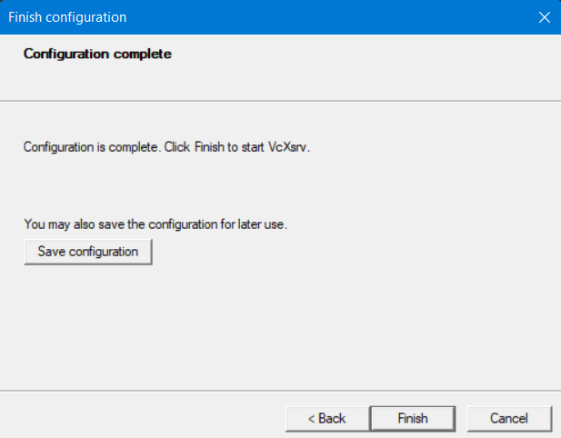 Finish-configuration VcXsrv